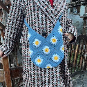 Daisy Crochet Bag, Granny Square Flower Bag, Shoulder Cute Bag
