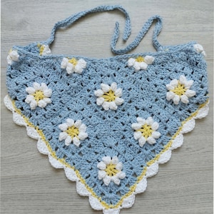 PDF Crochet Pattern Bandana Daisy Flower Granny Square Kerchief Head Scarf Easy Boho Style in Cotton DK ( 8 ply ) Adult One Size Womens