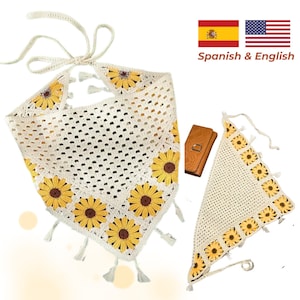Digital pattern-Bandana sunflower -Band Hair -Summer hair- crochet hair - crochet sunflower-crochet pattern-deisy-Hair Scarf Head Band