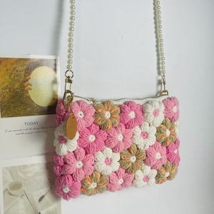 Puff Floral Crochet Bag, Square Crochet Bag, Floral Small purse, Handmade Bag, Flower Bag, Boho Chic, Gift for mother