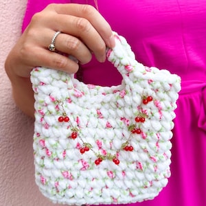 Handmade Clutch Bag For Women Purse Crochet Accessory Gift For Mom Purse Cherry Bag Charm Handbag Fashion Statement Essentials Bag Birthday