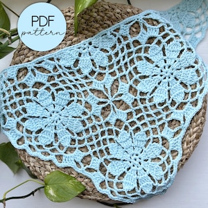 Crochet Pattern: Lacy Bandana with Flower Squares, PDF Digital Download