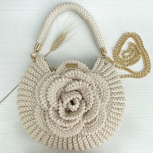 Rose Crochet Shoulder Bag | Handmade Floral Purse | Round Knitted Handbag | Elegant Summer Bag | Gift for Her | Peony flower Crochet Handbag
