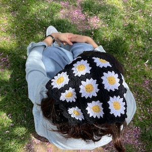 Crochet Bandana Handmade Bandana Black and Sunflowers